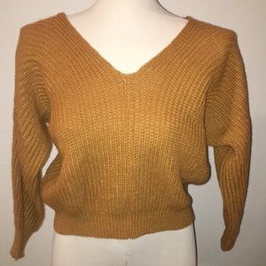 NEW Mustard Yellow Gold V Neck Knit Sweater Size S